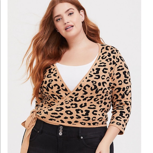 torrid Sweaters - NWOT Leopard Cropped Wrap Sweater